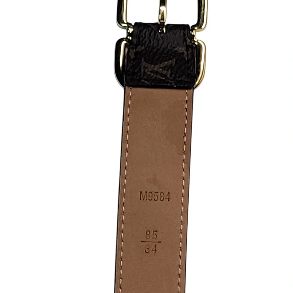 Louis Vuitton Dark Brown Monogram‎ Belt with Shiny Gold Buckle